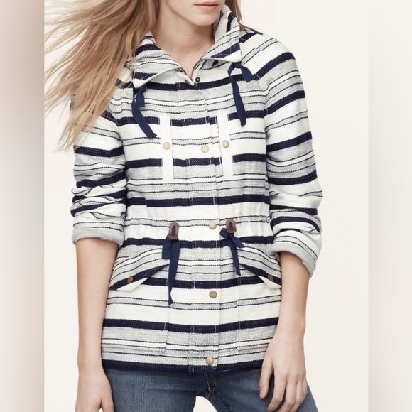 Women’s Ann Taylor Loft Breton Stripe Anorak
Coat Jacket  Blue/Gray/white MP - Picture 1 of 10